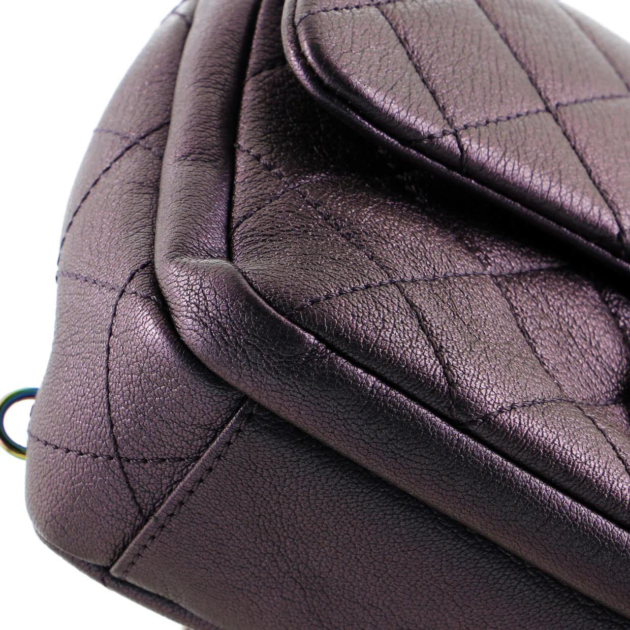 Double Carry Chain Waist Bag Quilted Iridescent Goatskin Small - Deep Luxury