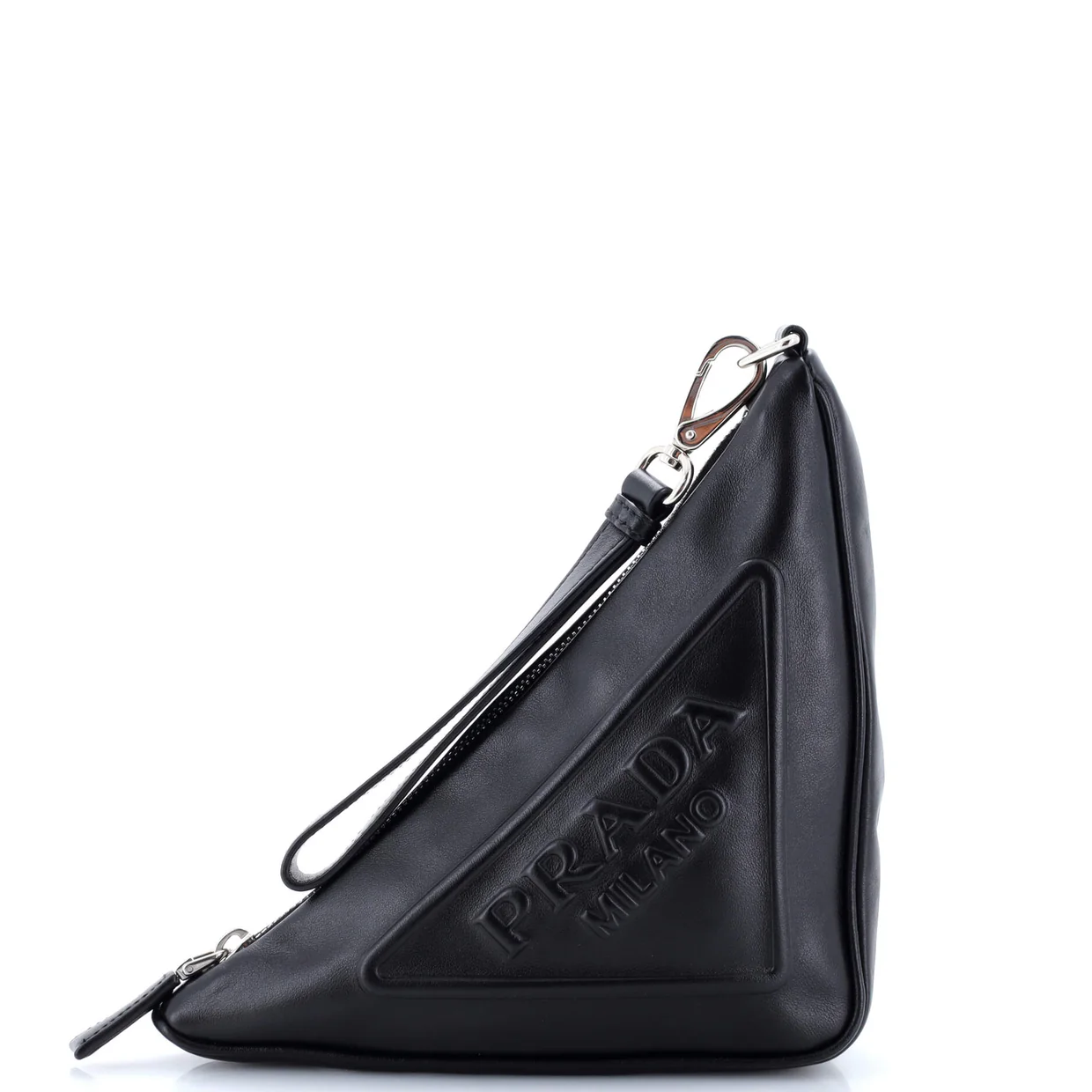 Triangle Logo Wristlet Pouch Embossed Leather - Deep Luxury