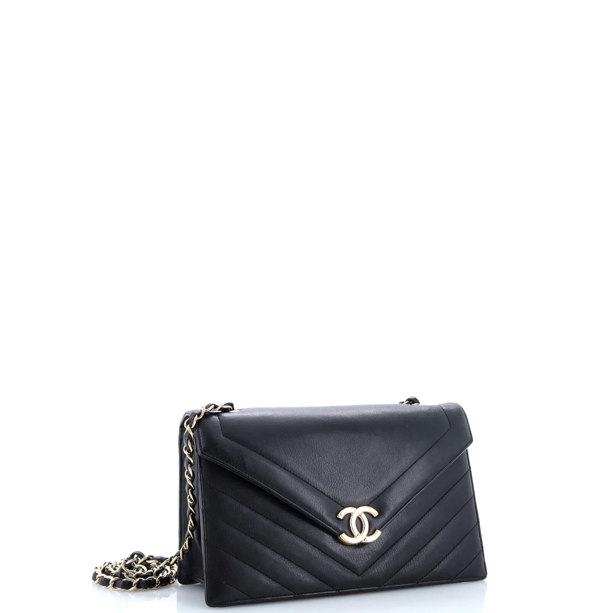 Envelope Flap Bag Chevron Calfskin Medium - Deep Luxury