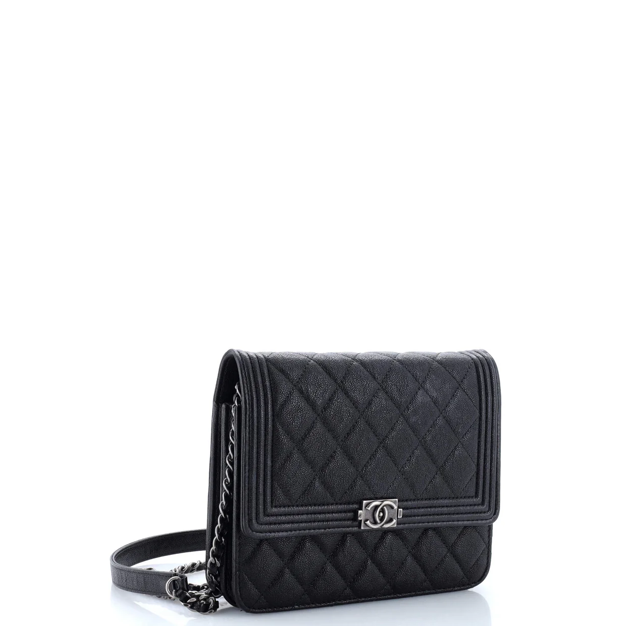 Boy Square Wallet on Chain Quilted Caviar - Deep Luxury
