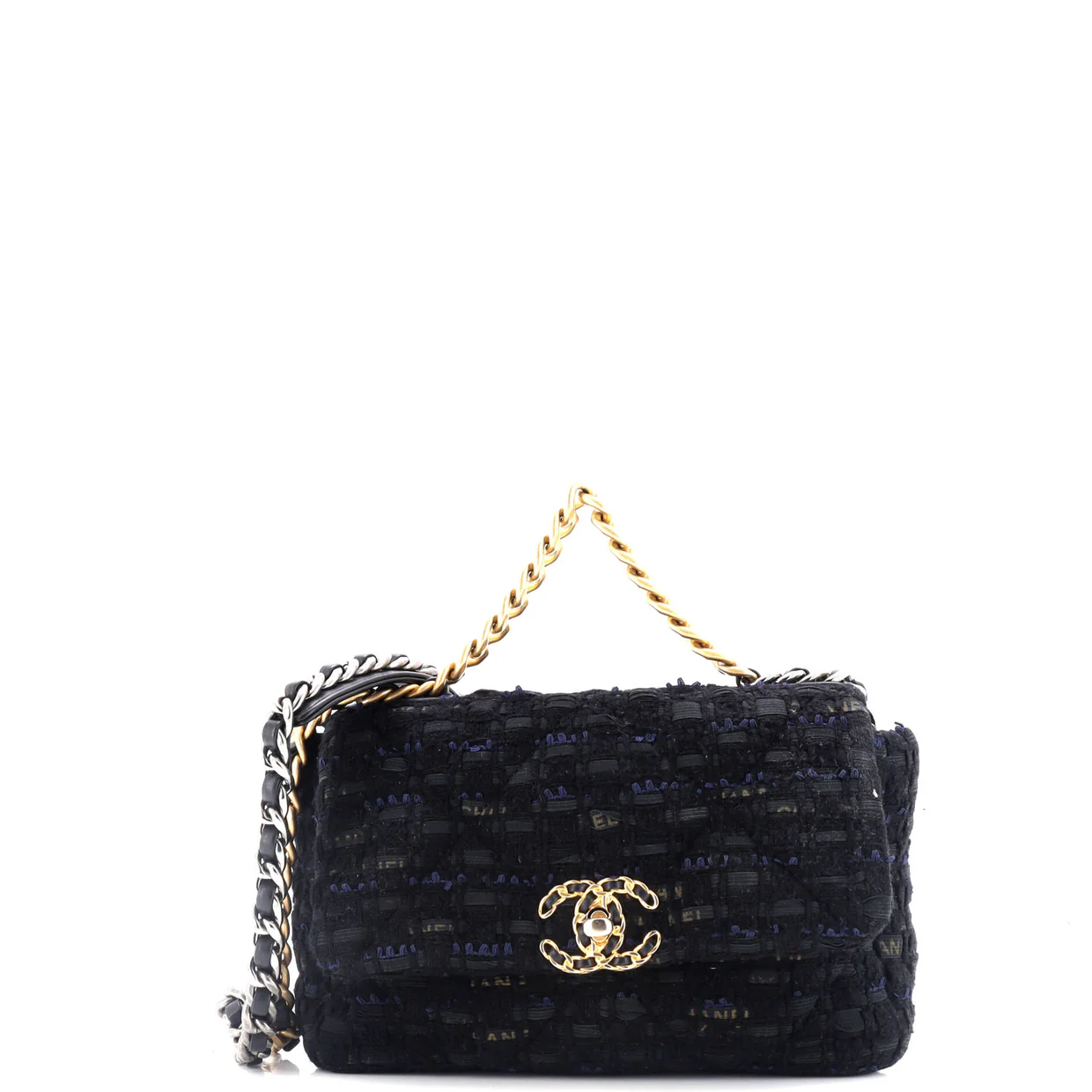 19 Flap Bag Quilted Tweed and Ribbon Medium - Deep Luxury