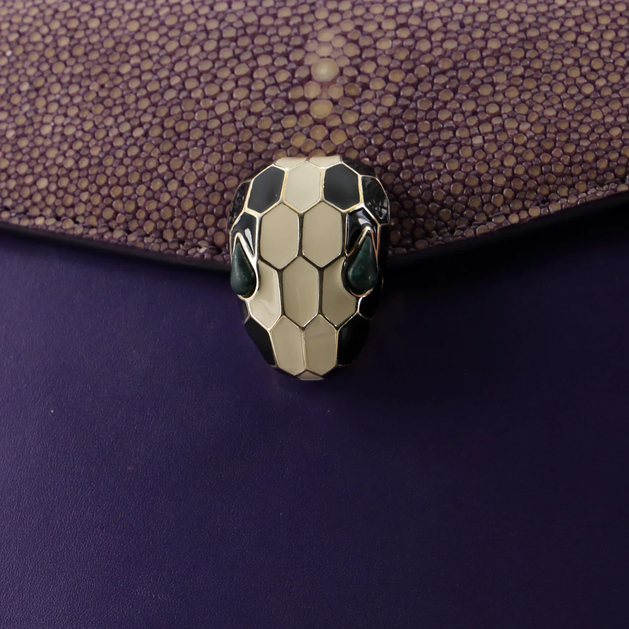 Serpenti Forever Square Shoulder Bag Leather and Stingray Small - Deep Luxury