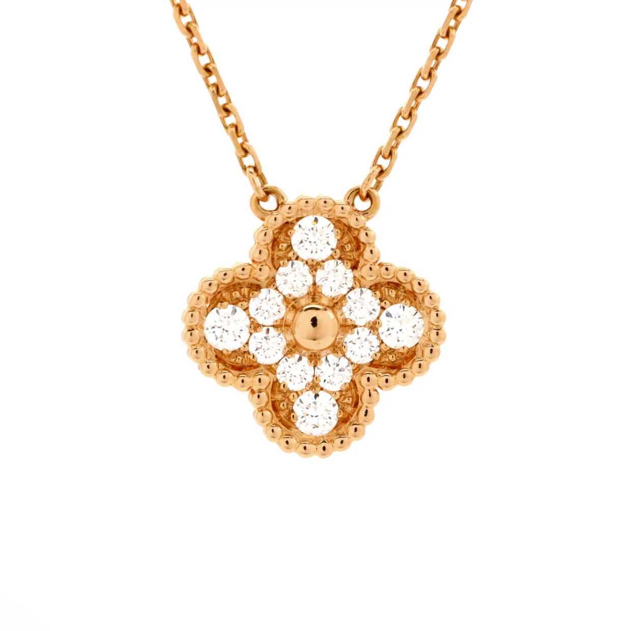Vintage Alhambra Pendant Necklace 18K Rose Gold and Diamonds - Deep Luxury