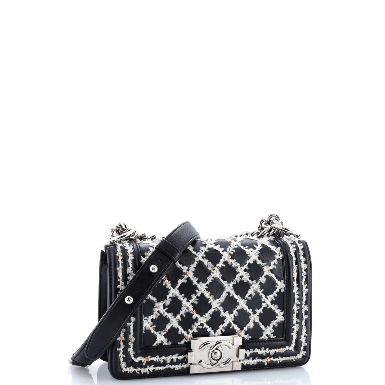 Boy Flap Bag Lambskin with Quilted Tweed and Sequins Small - Deep Luxury