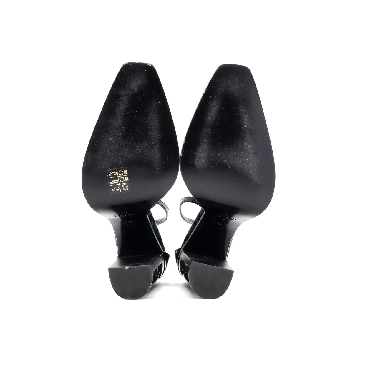 Women's FF Cut Ankle Strap Pumps Zucca Jacquard with Leather - Deep Luxury
