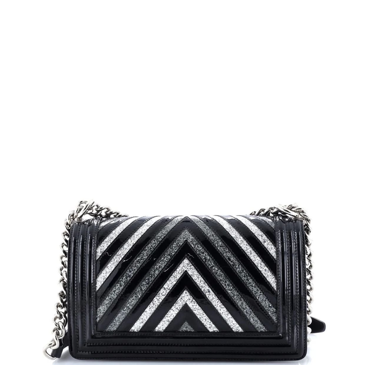 Boy Flap Bag Chevron Patent with Glitter PVC Old Medium - Deep Luxury