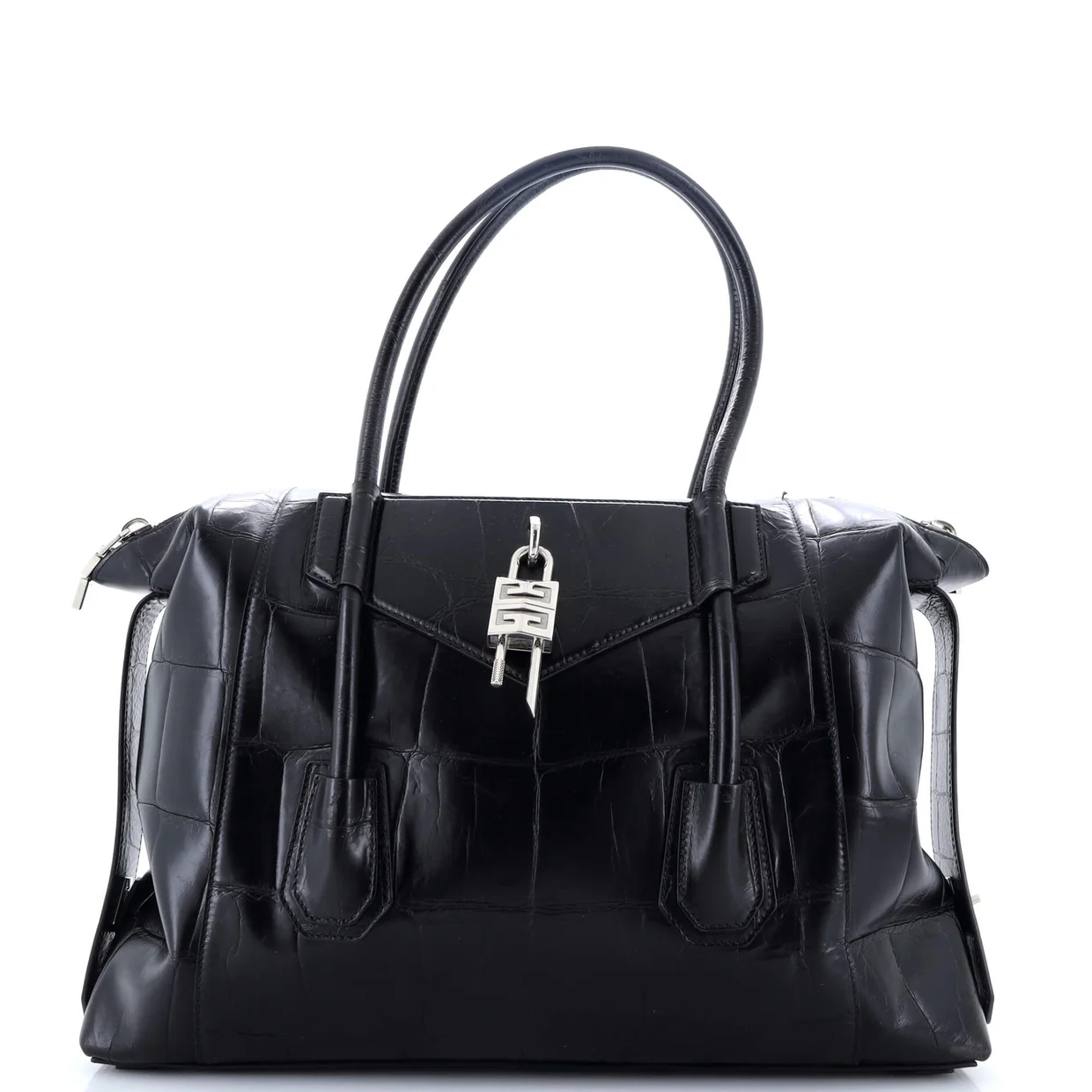 Antigona Soft Lock Bag Crocodile Embossed Leather Medium - Deep Luxury