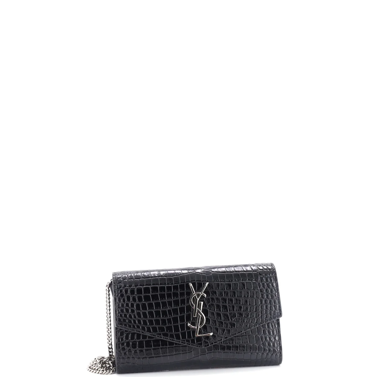 Uptown Chain Wallet Crocodile Embossed Leather - Deep Luxury
