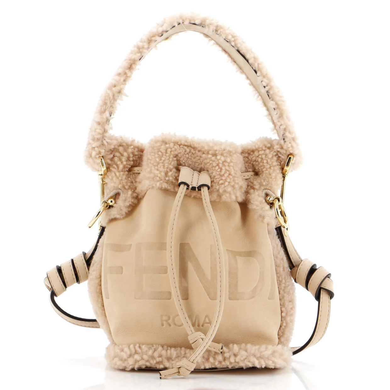 Logo Mon Tresor Bucket Bag Shearling with Nubuck Mini - Deep Luxury