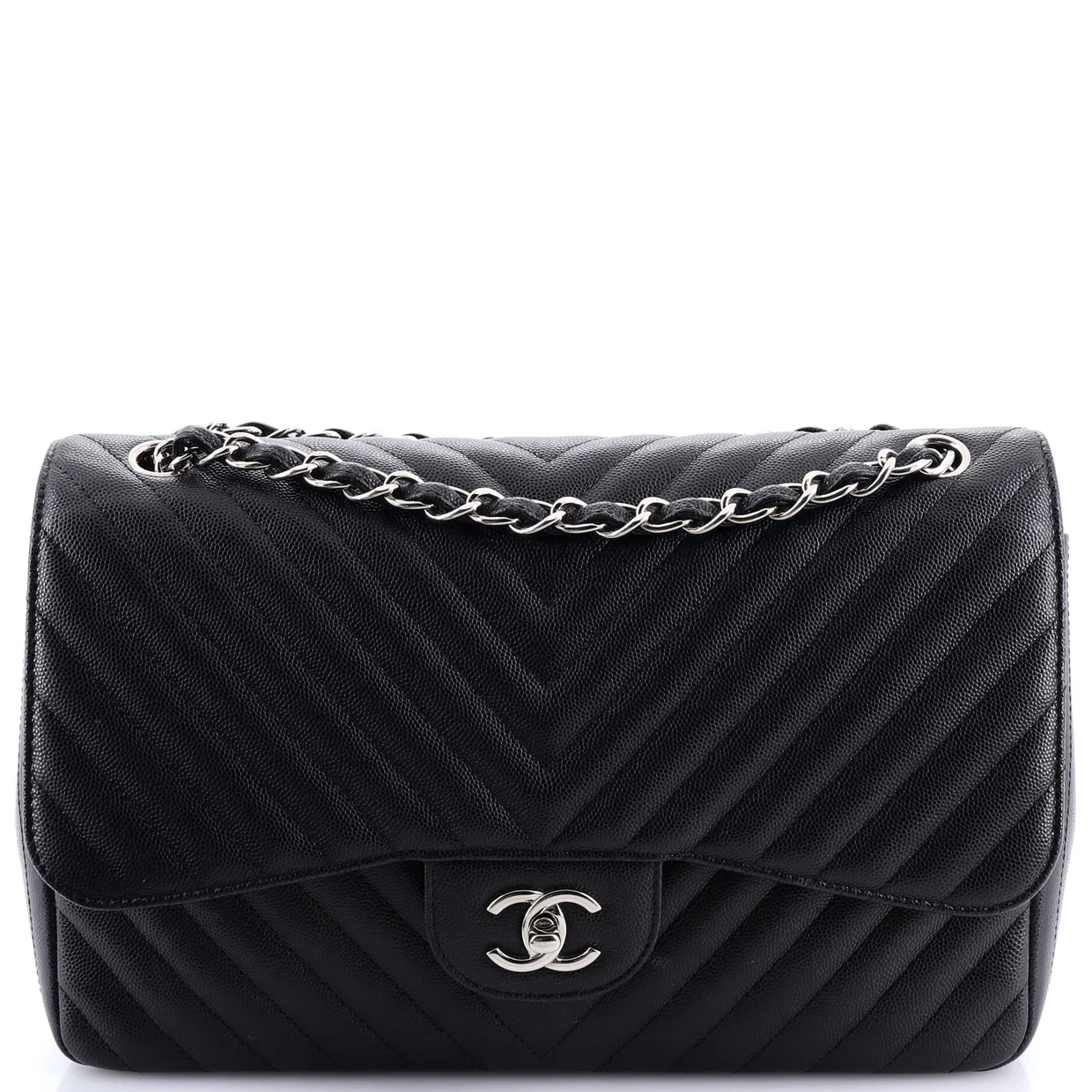 Classic Double Flap Bag Chevron Caviar Jumbo - Deep Luxury