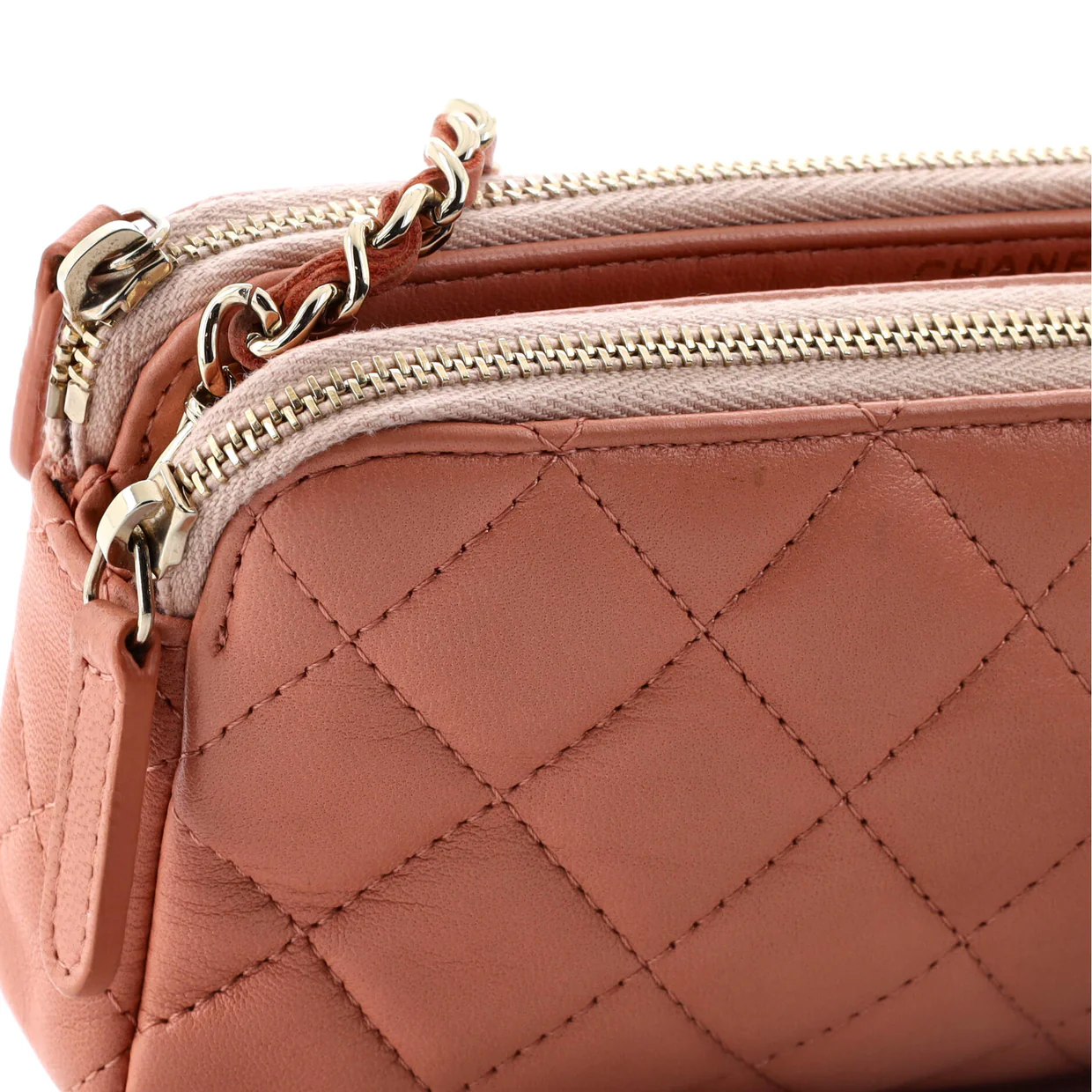 Double Zip Clutch with Chain Quilted Lambskin - Deep Luxury