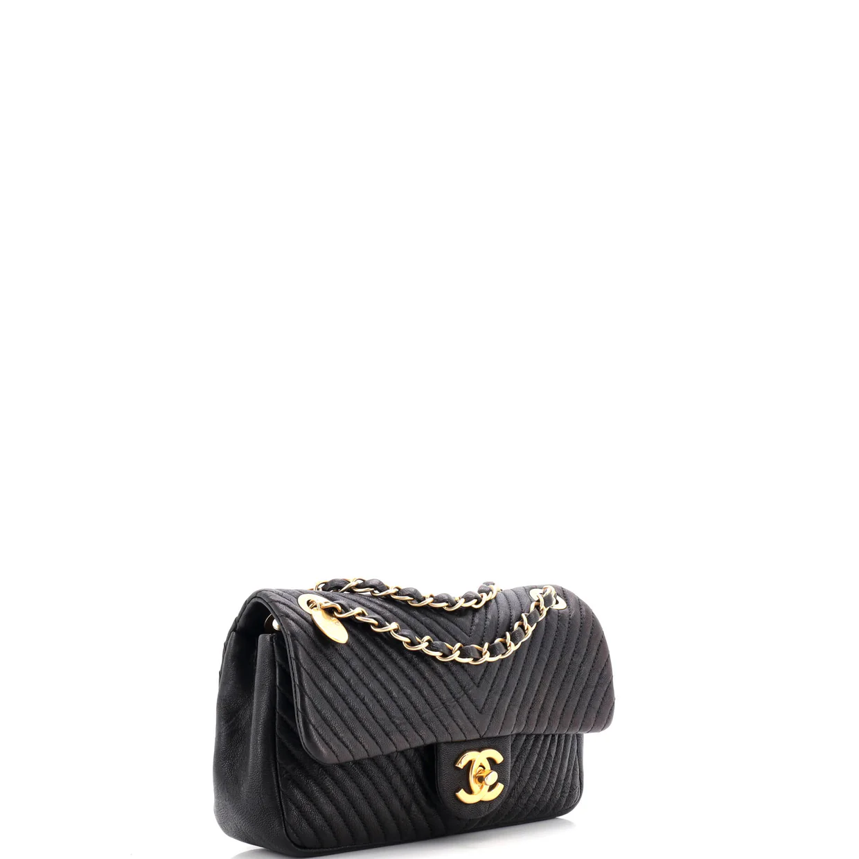 Medallion Charm Flap Bag Chevron Wrinkled Lambskin Small - Deep Luxury