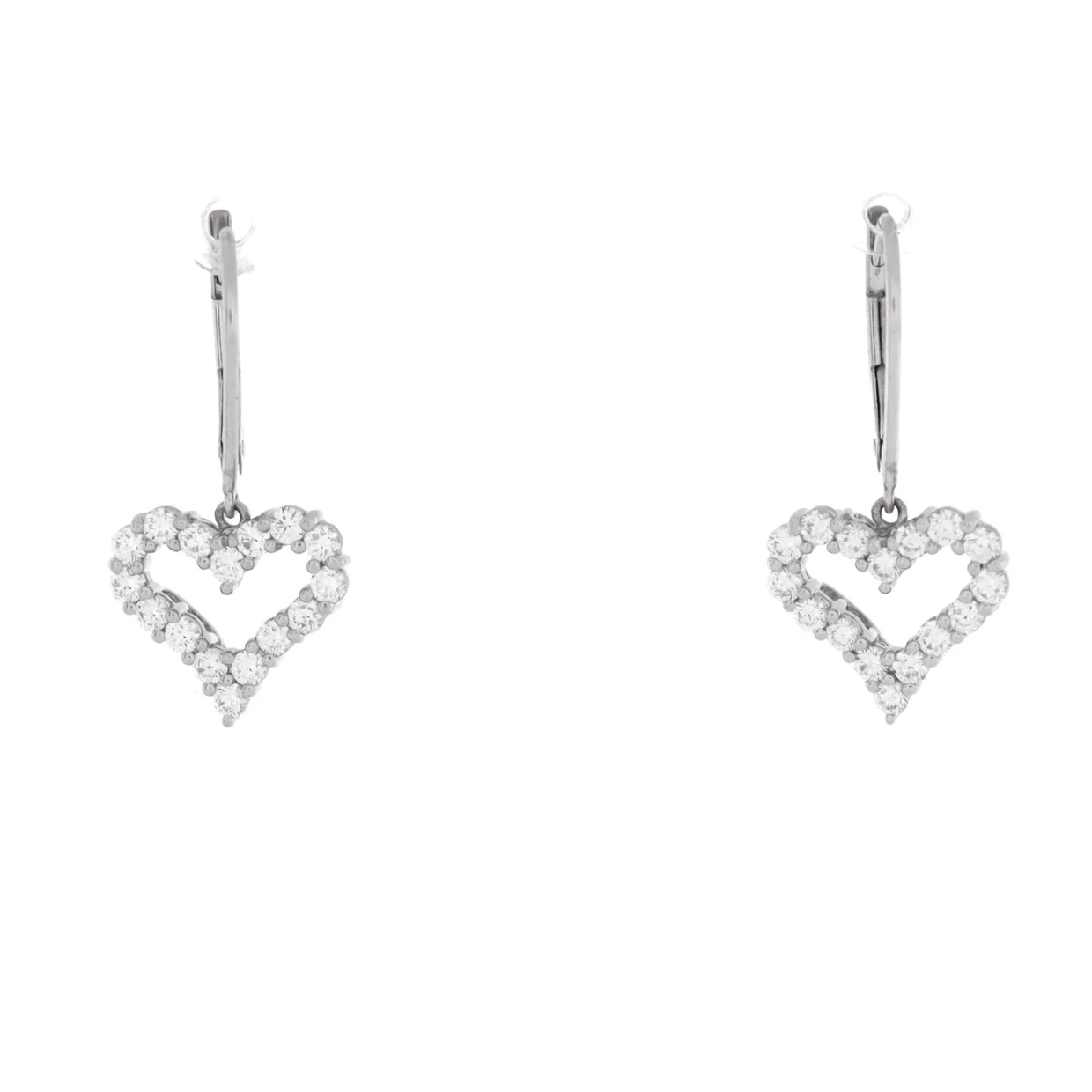 Heart Drop Earrings Platinum with Diamonds - Deep Luxury