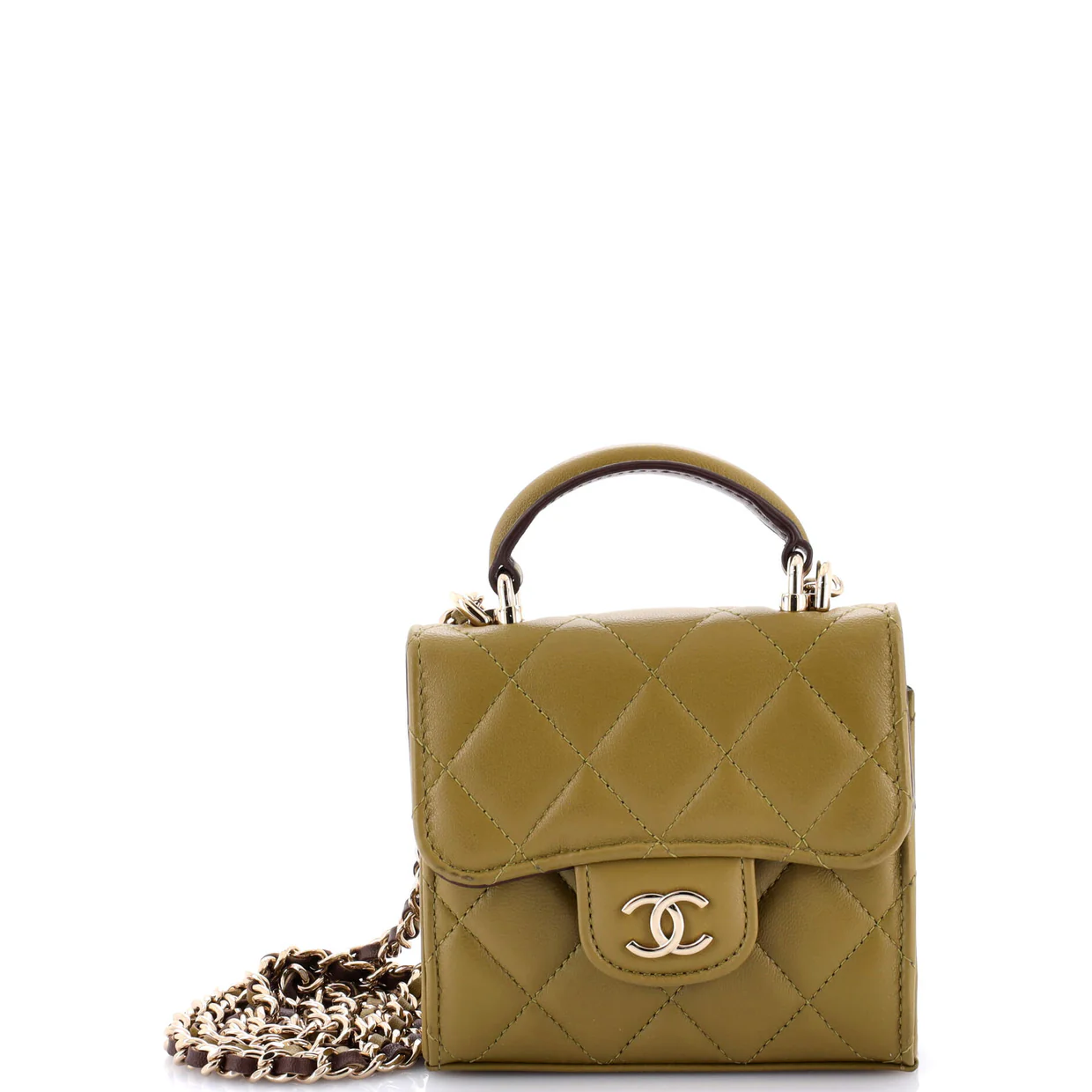 Square Classic Flap Top Handle Clutch with Chain Quilted Lambskin - Deep Luxury