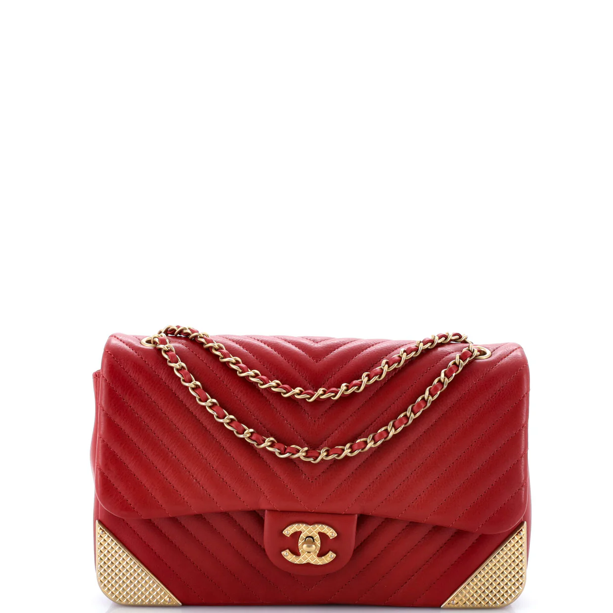 Rock the Corner Flap Bag Chevron Leather Medium - Deep Luxury