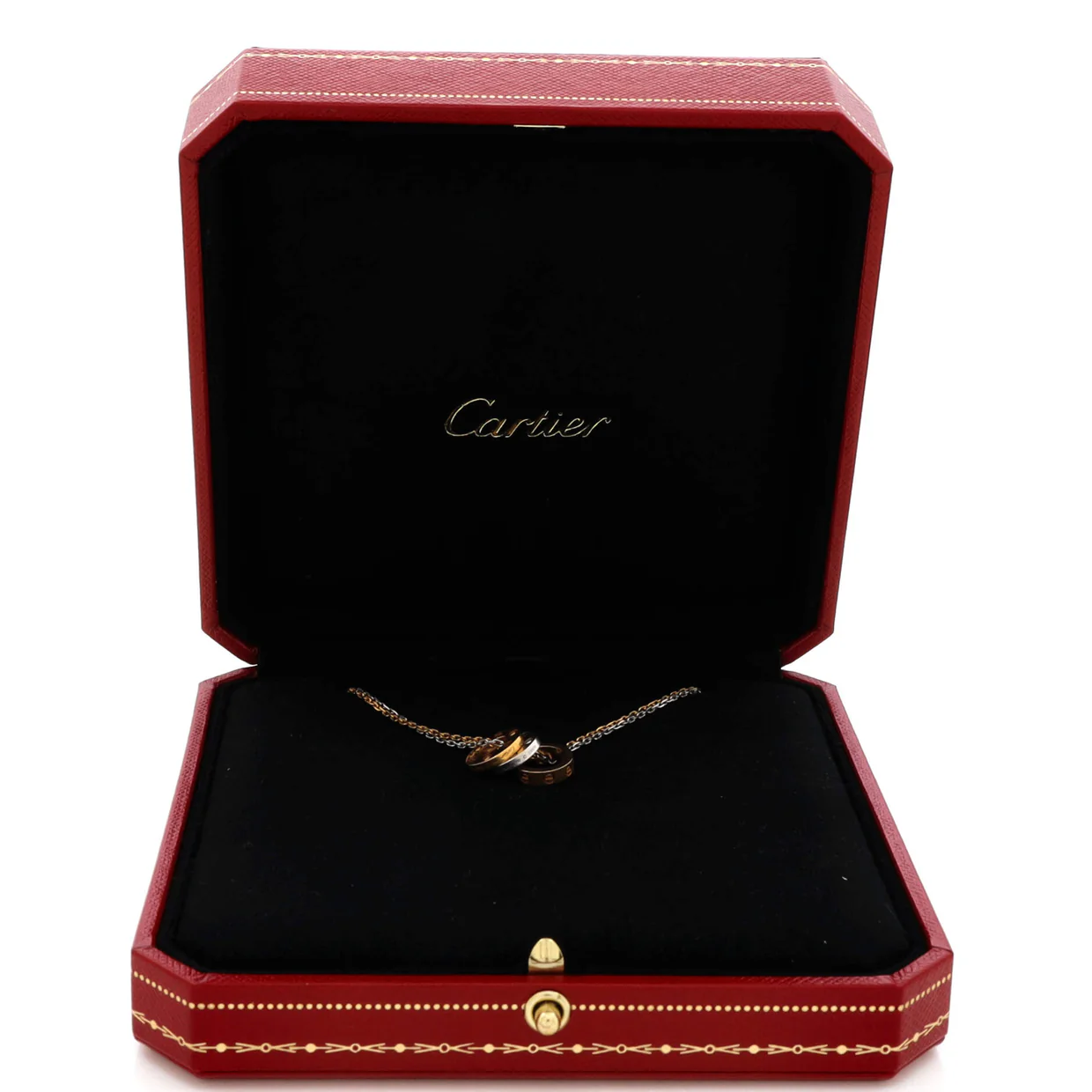 Love 3 Ring Pendant Necklace 18K Rose Gold and 18K White Gold with 6 Diamonds - Deep Luxury