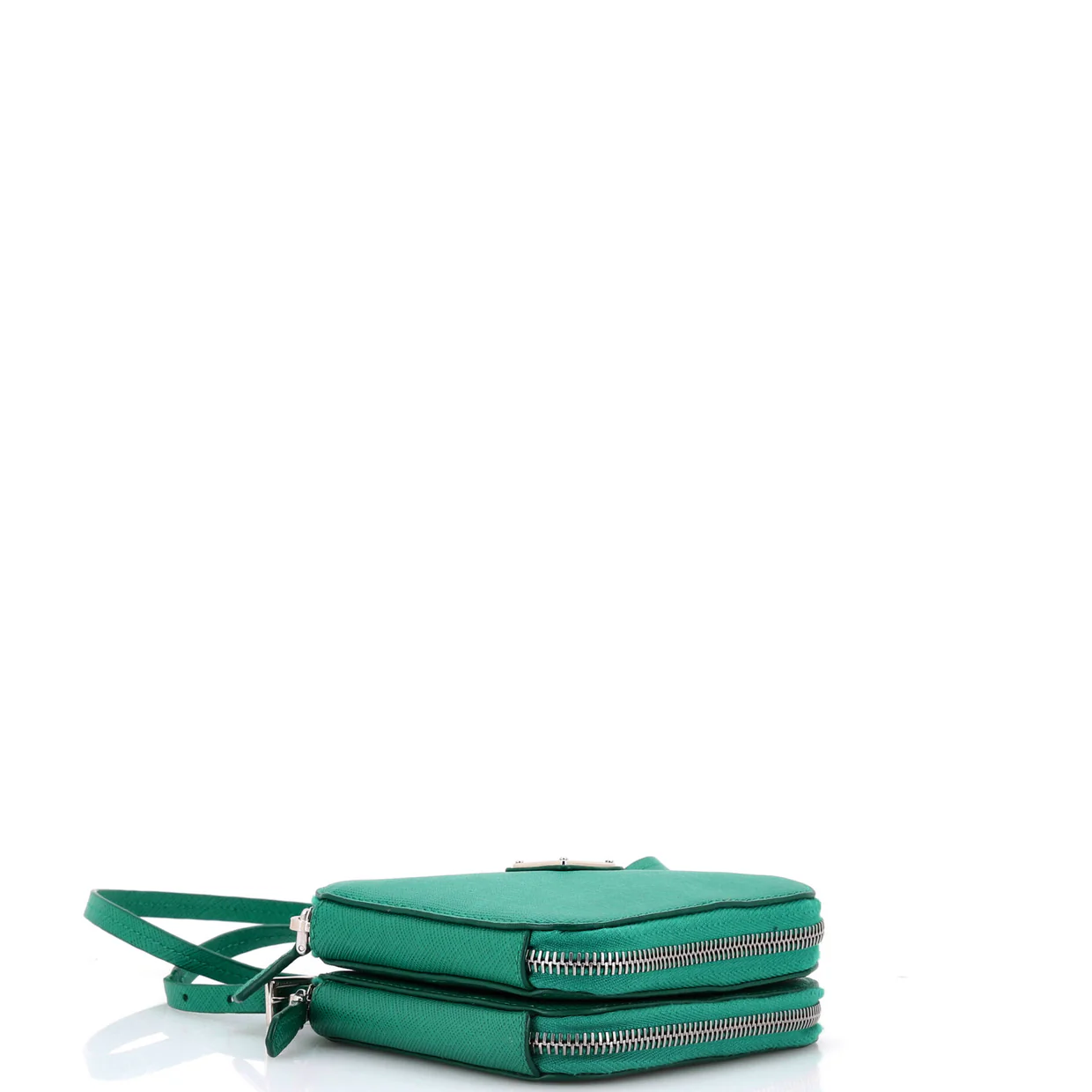 Triangle Double Zip Pouch Bag with Chain Saffiano Leather Mini - Deep Luxury
