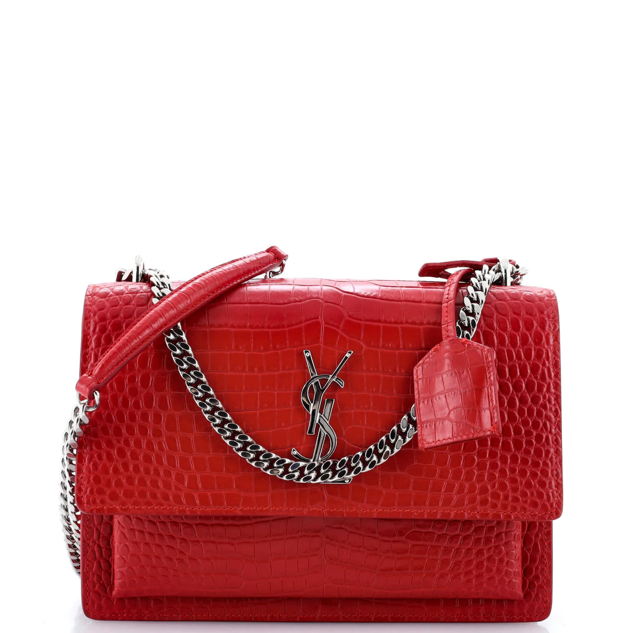 Sunset Crossbody Bag Crocodile Embossed Leather Medium - Deep Luxury