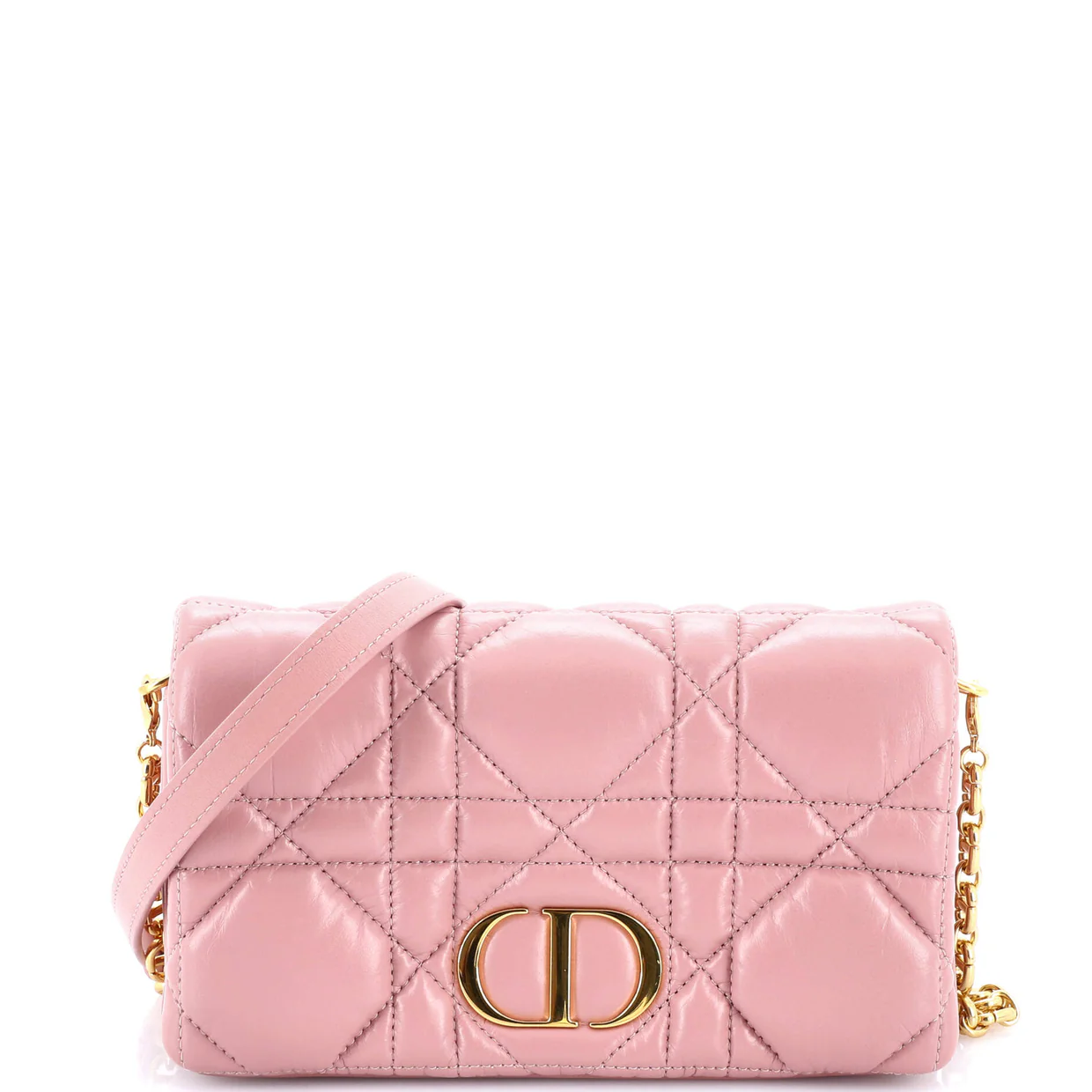 Caro Flap Pouch with Chain Macrocannage Quilt Calfskin Mini - Deep Luxury