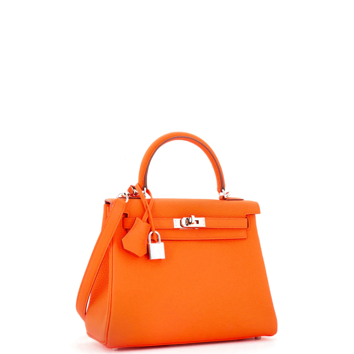 Kelly Handbag Orange Minium Togo with Palladium Hardware 25 - Deep Luxury