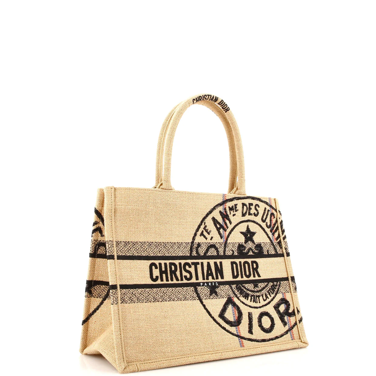 Book Tote Embroidered Raffia Medium - Deep Luxury