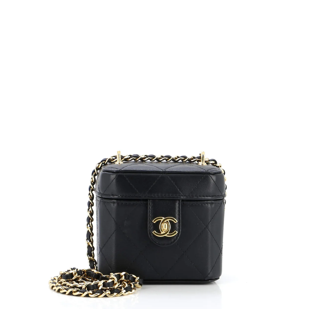 CC Turnlock Box Vanity Case with Chain Quilted Lambskin Mini - Deep Luxury