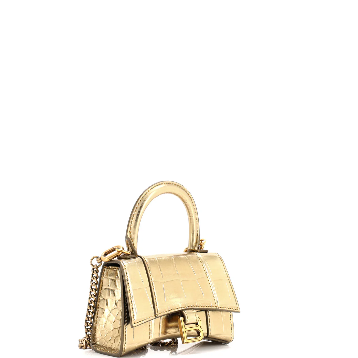 Hourglass Chain Top Handle Bag Crocodile Embossed Leather Mini - Deep Luxury