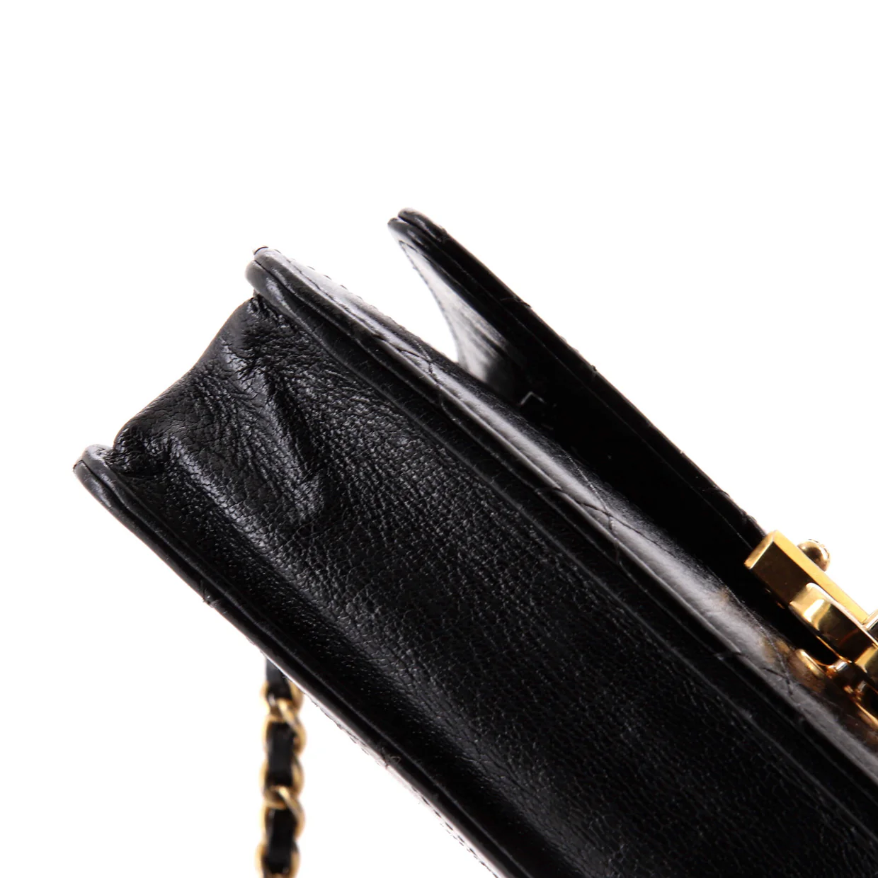 Logo Plate Wallet on Chain Quilted Goatskin - Deep Luxury