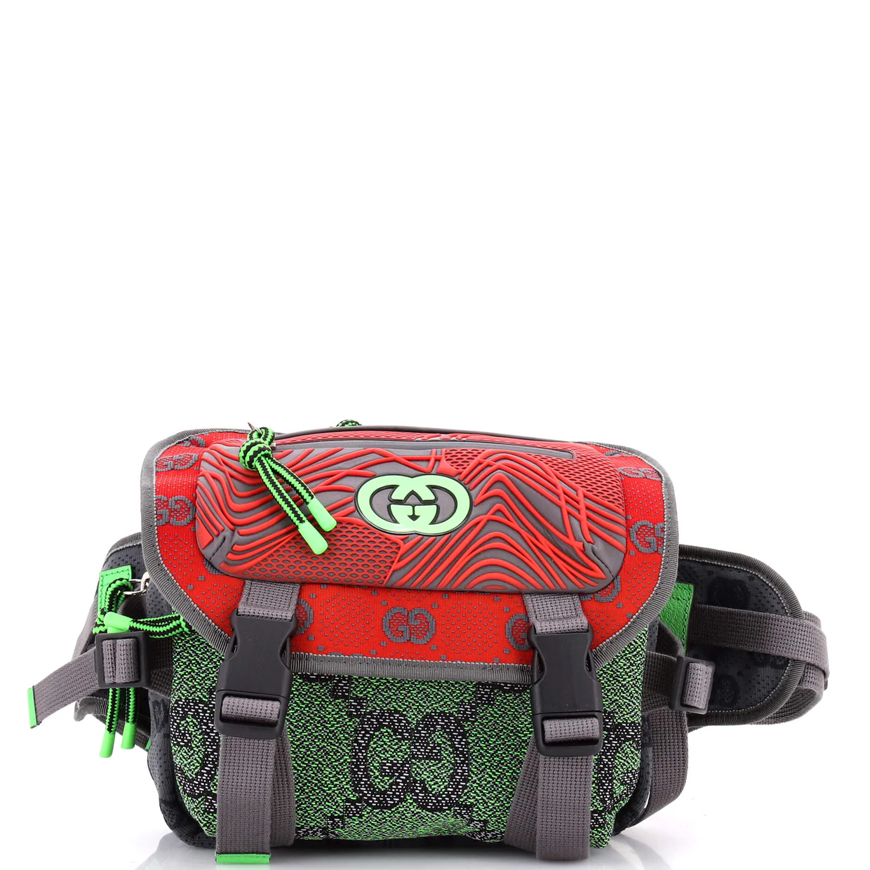 Buckle Flap Chest Strap Backpack GG Fabric with Rubber - Deep Luxury