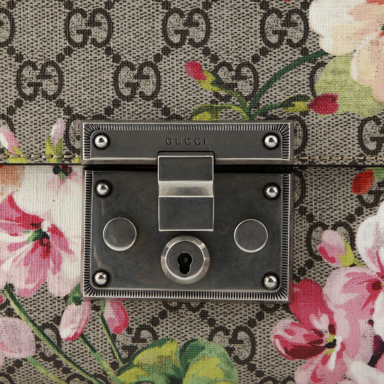Padlock Shoulder Bag Blooms Print GG Coated Canvas Medium - Deep Luxury