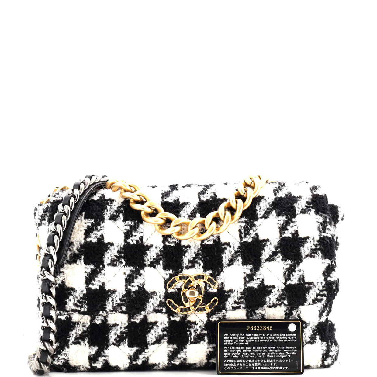 19 Flap Bag Quilted Houndstooth Tweed and Ribbon Large - Deep Luxury