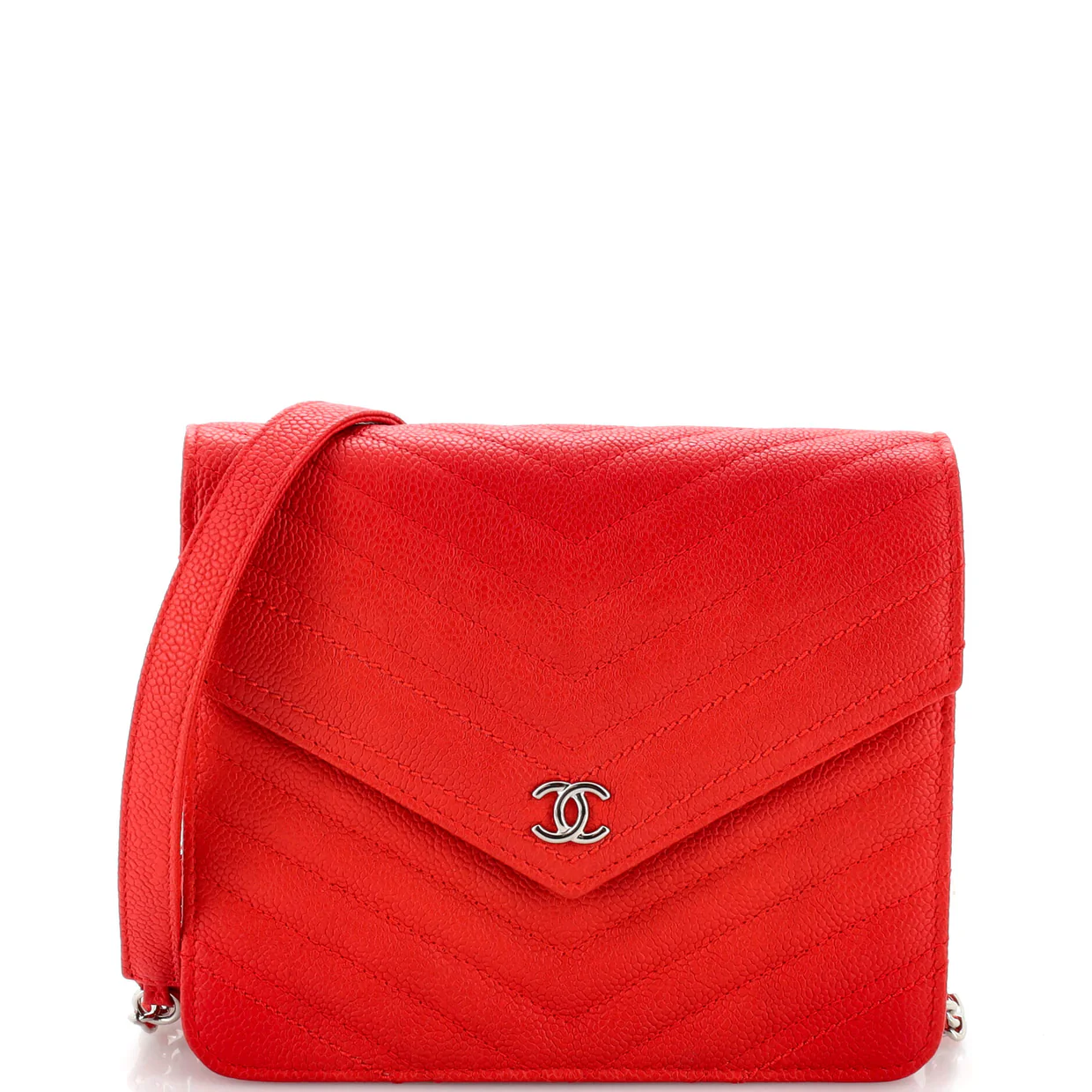 Square Wallet on Chain Chevron Caviar - Deep Luxury