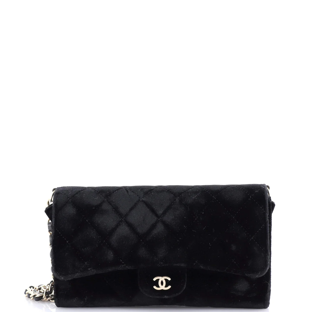 Wallet on Short Chain Quilted Velvet - Deep Luxury