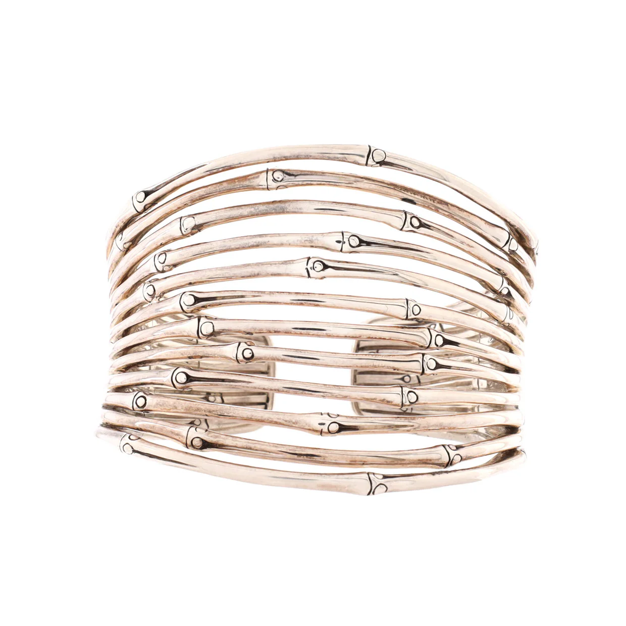 Bamboo Cuff Bracelet Sterling Silver Wide - Deep Luxury