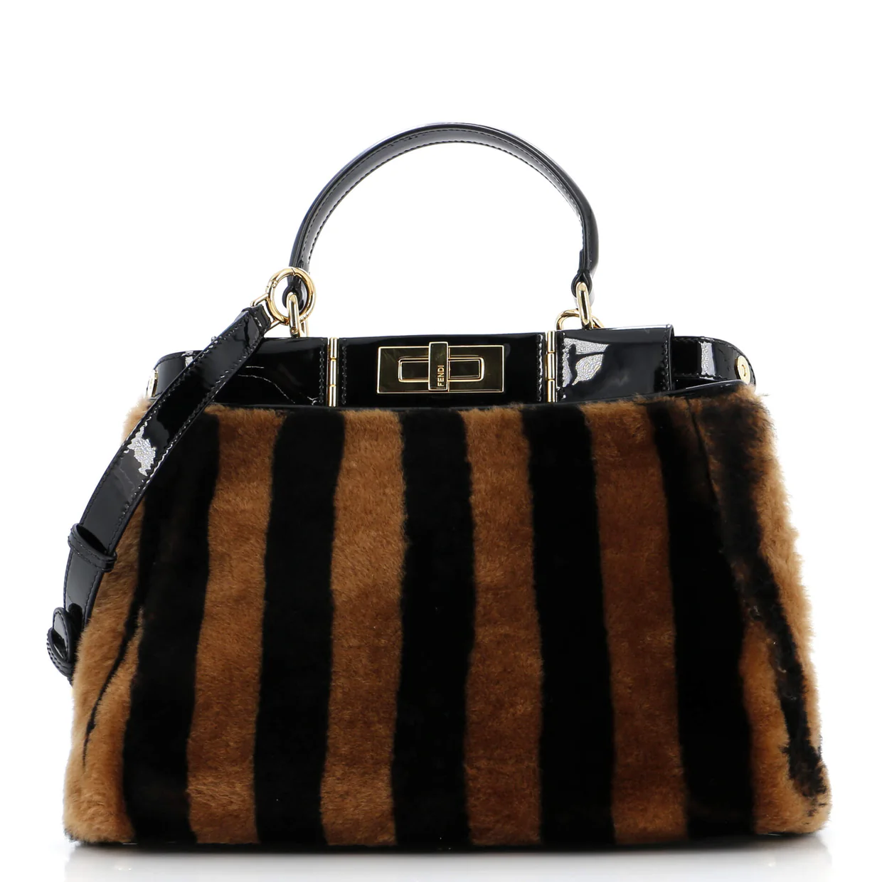 Peekaboo Bag Striped Shearling with Patent Medium - Deep Luxury