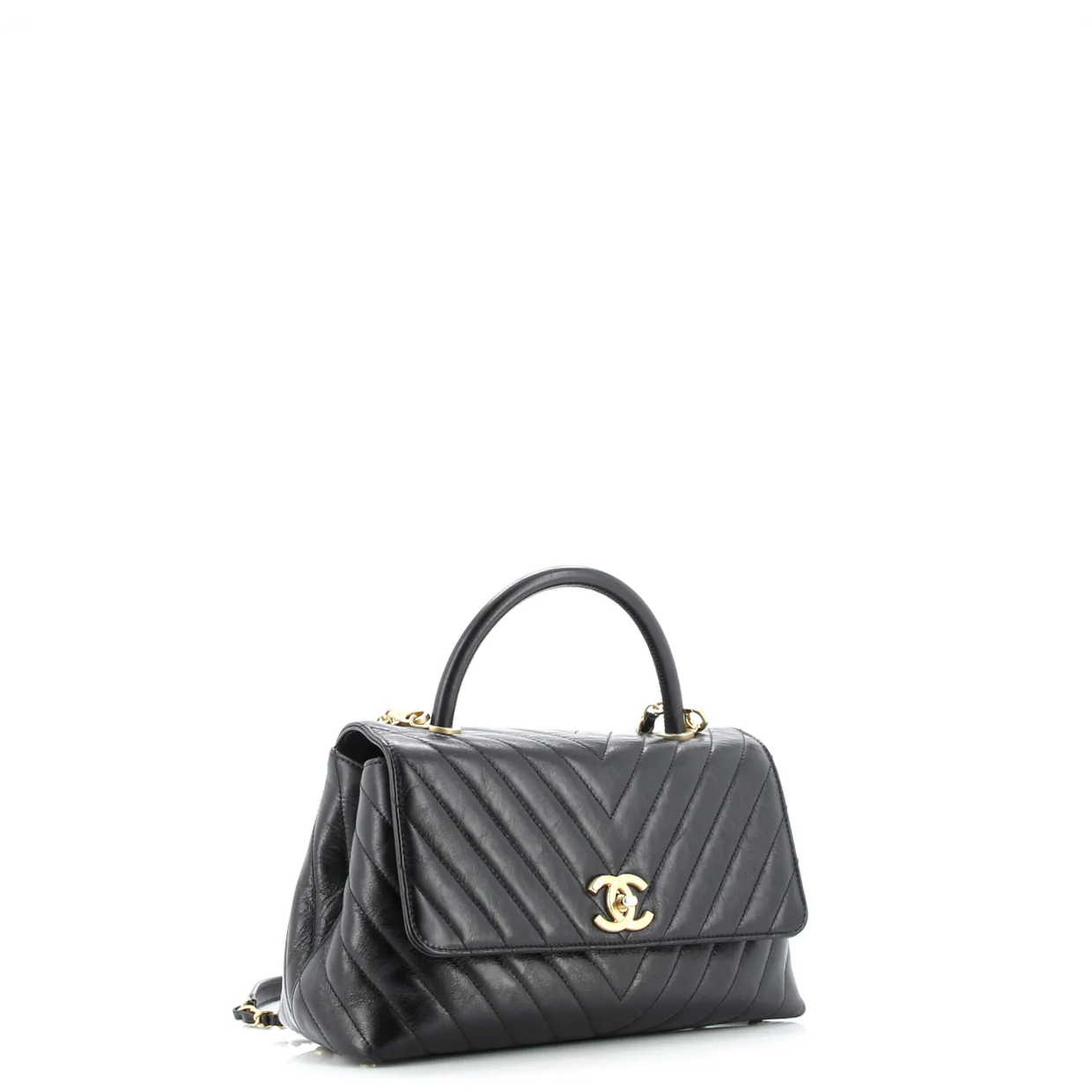 Coco Top Handle Bag Chevron Calfskin Small - Deep Luxury