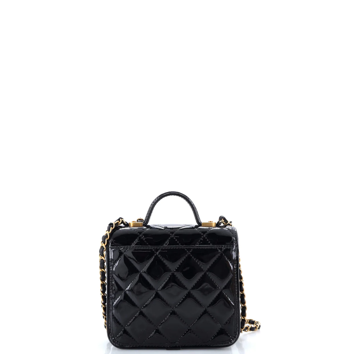 School Memory Top Handle Flap Bag Quilted Patent Mini - Deep Luxury