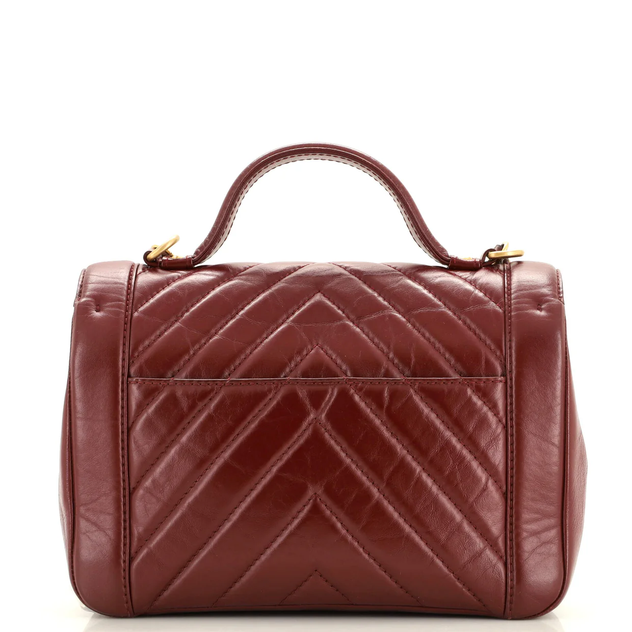 Top Handle Flap Bag Chevron Calfskin Medium - Deep Luxury
