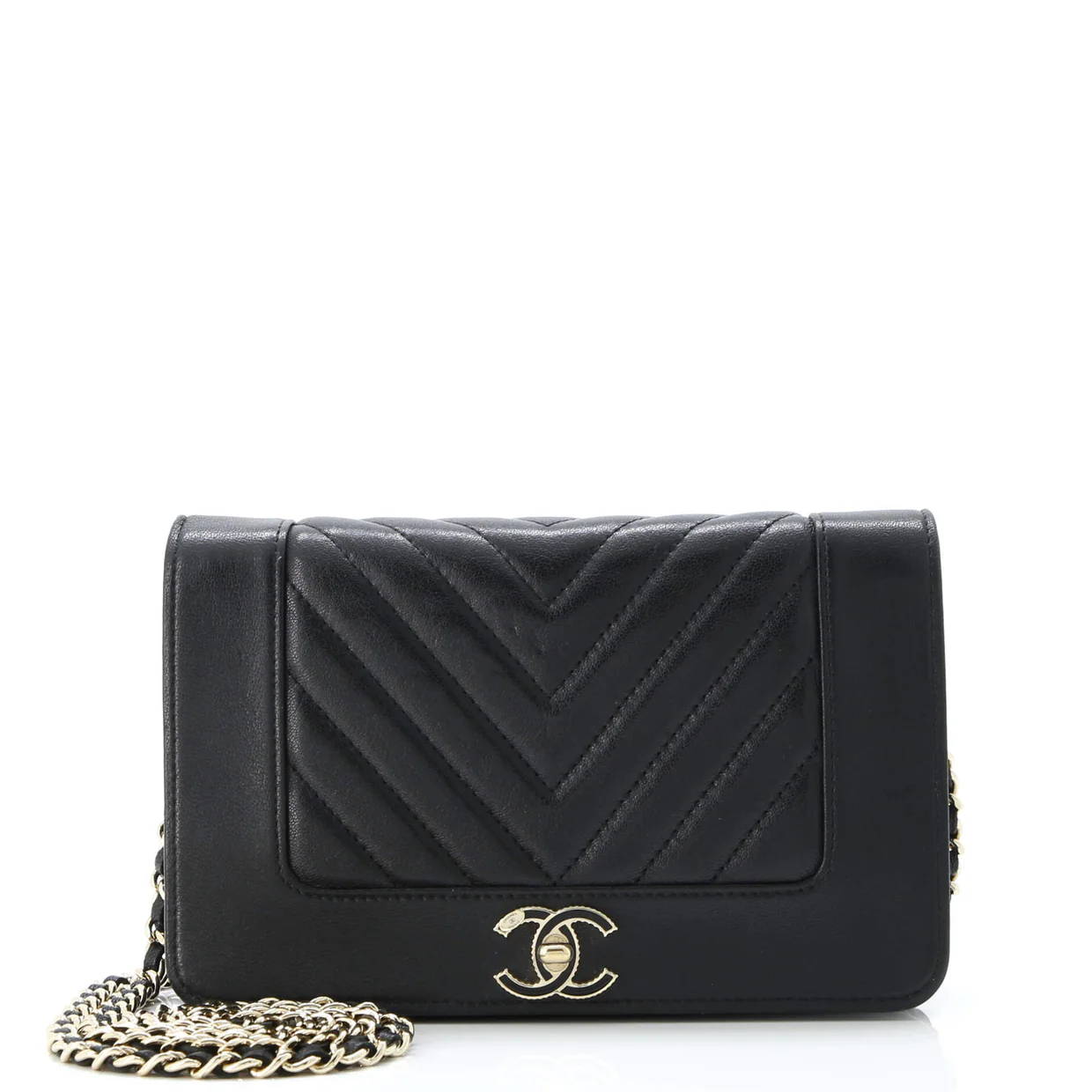 Mademoiselle Vintage Wallet on Chain Chevron Sheepskin - Deep Luxury