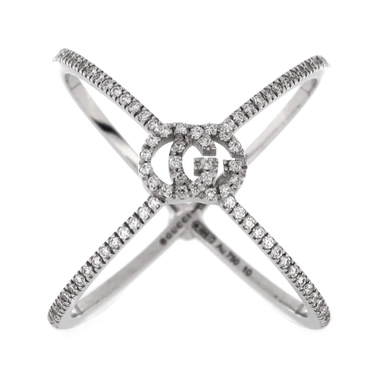 GG Running Cross Ring 18K White Gold and Pave Diamonds - Deep Luxury