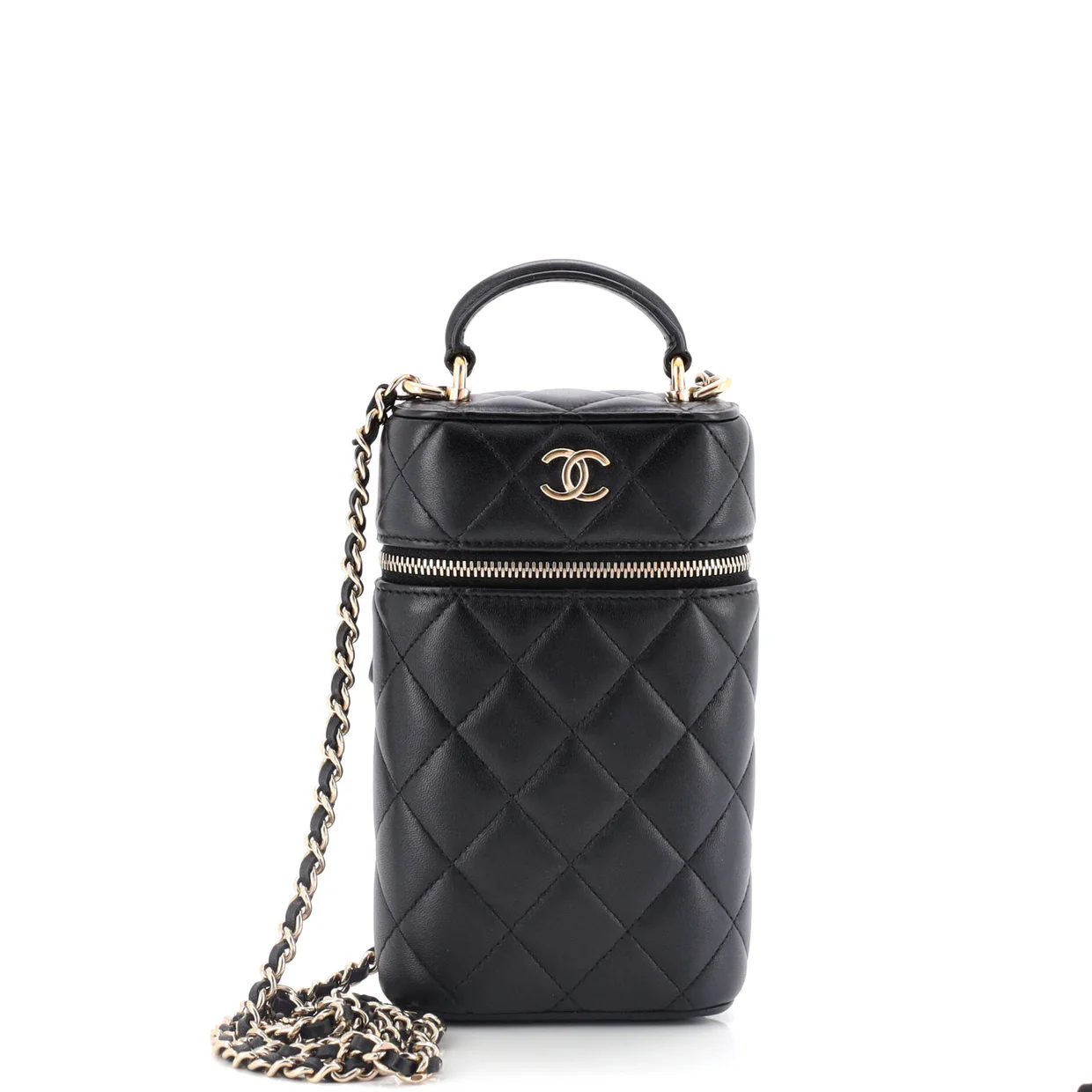 Classic Vanity Top Handle Phone Holder with Chain Quilted Lambskin - Deep Luxury