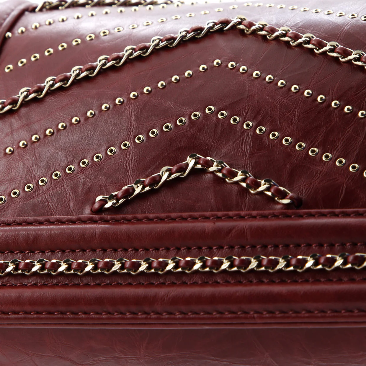 Boy Flap Bag Chevron Embellished Crumpled Calfskin Small - Deep Luxury