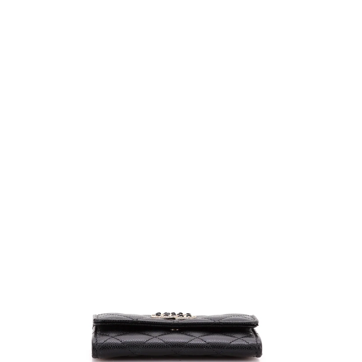 Crystal CC Flap Card Case Quilted Caviar - Deep Luxury