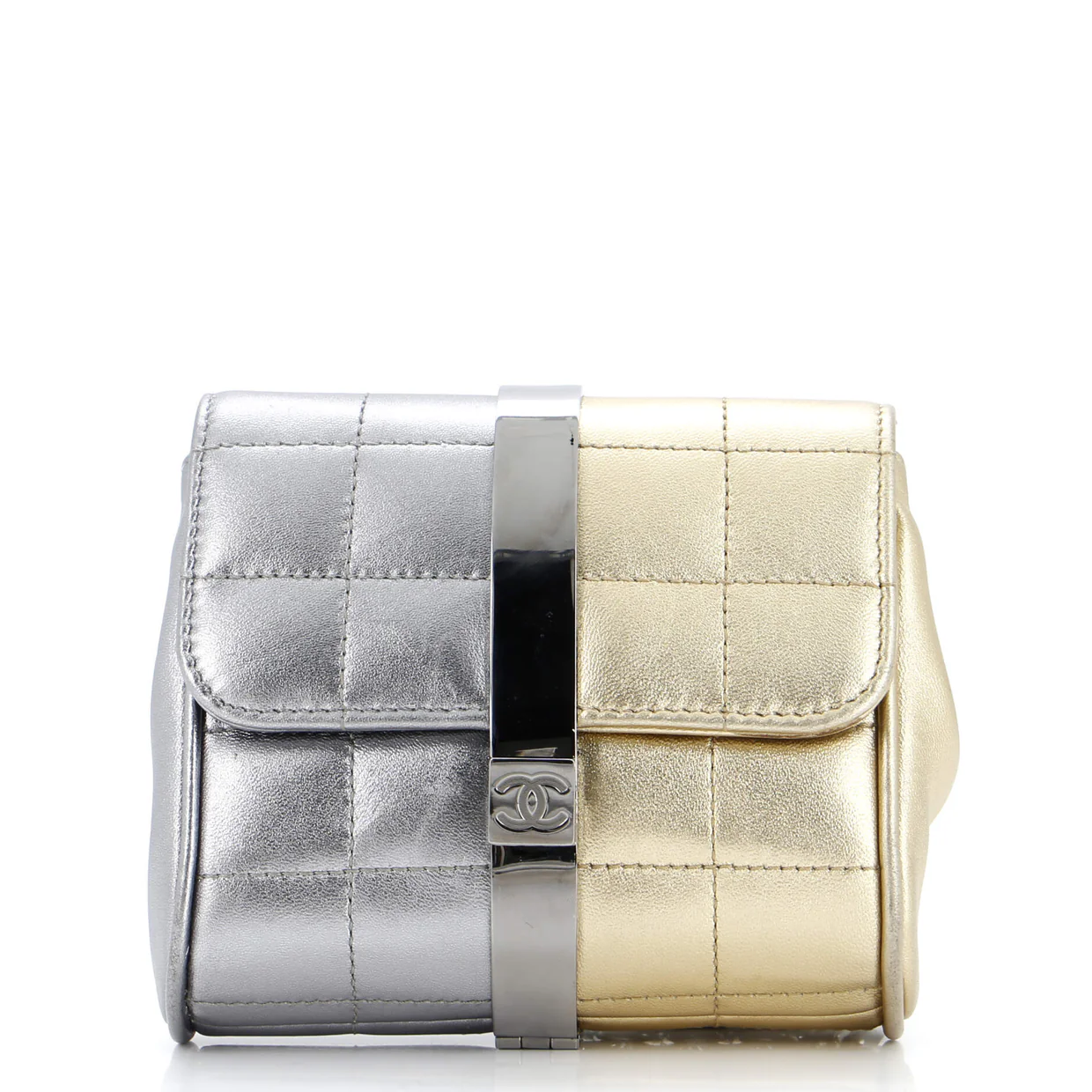 Vintage Two Tone Square Wristlet Clutch Quilted Leather - Deep Luxury
