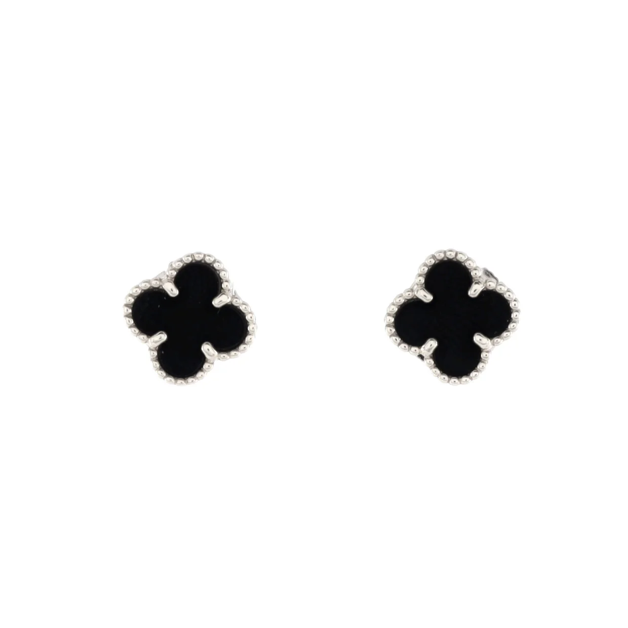 Sweet Alhambra Stud Earrings 18K Yellow Gold and Onyx - Deep Luxury