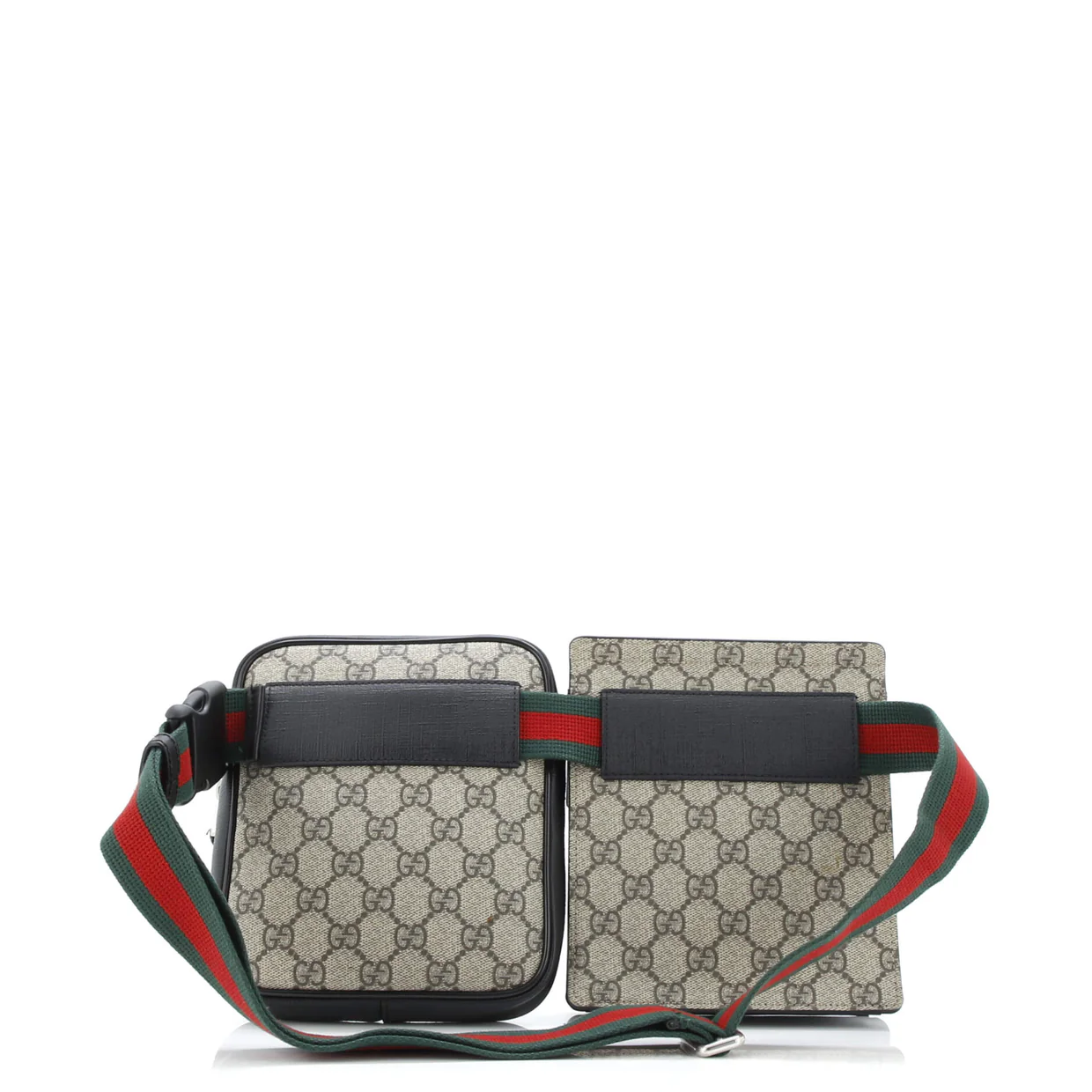 Double Web Belt Bag GG Coated Canvas with Leather - Deep Luxury