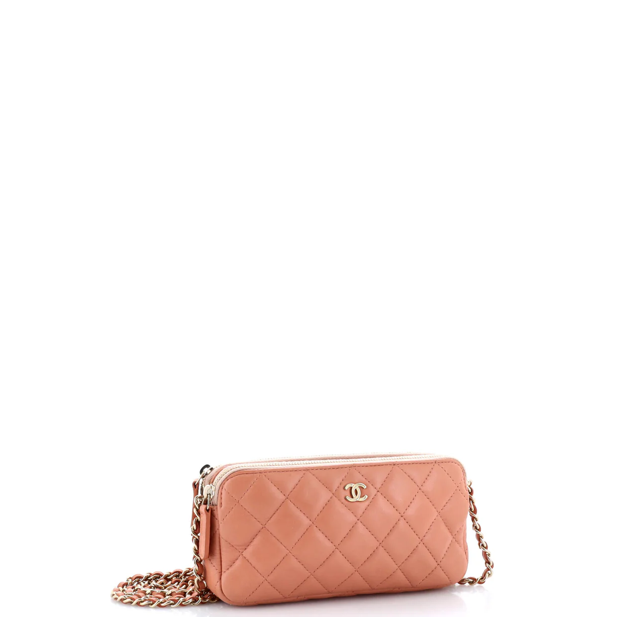 Double Zip Clutch with Chain Quilted Lambskin - Deep Luxury