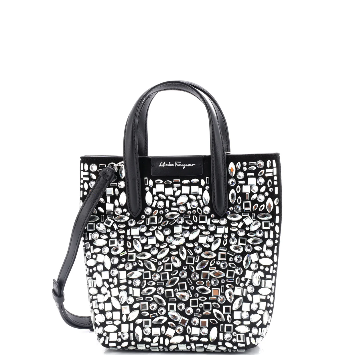 Travel Mosaic Tote Crystal Embellished Suede - Deep Luxury