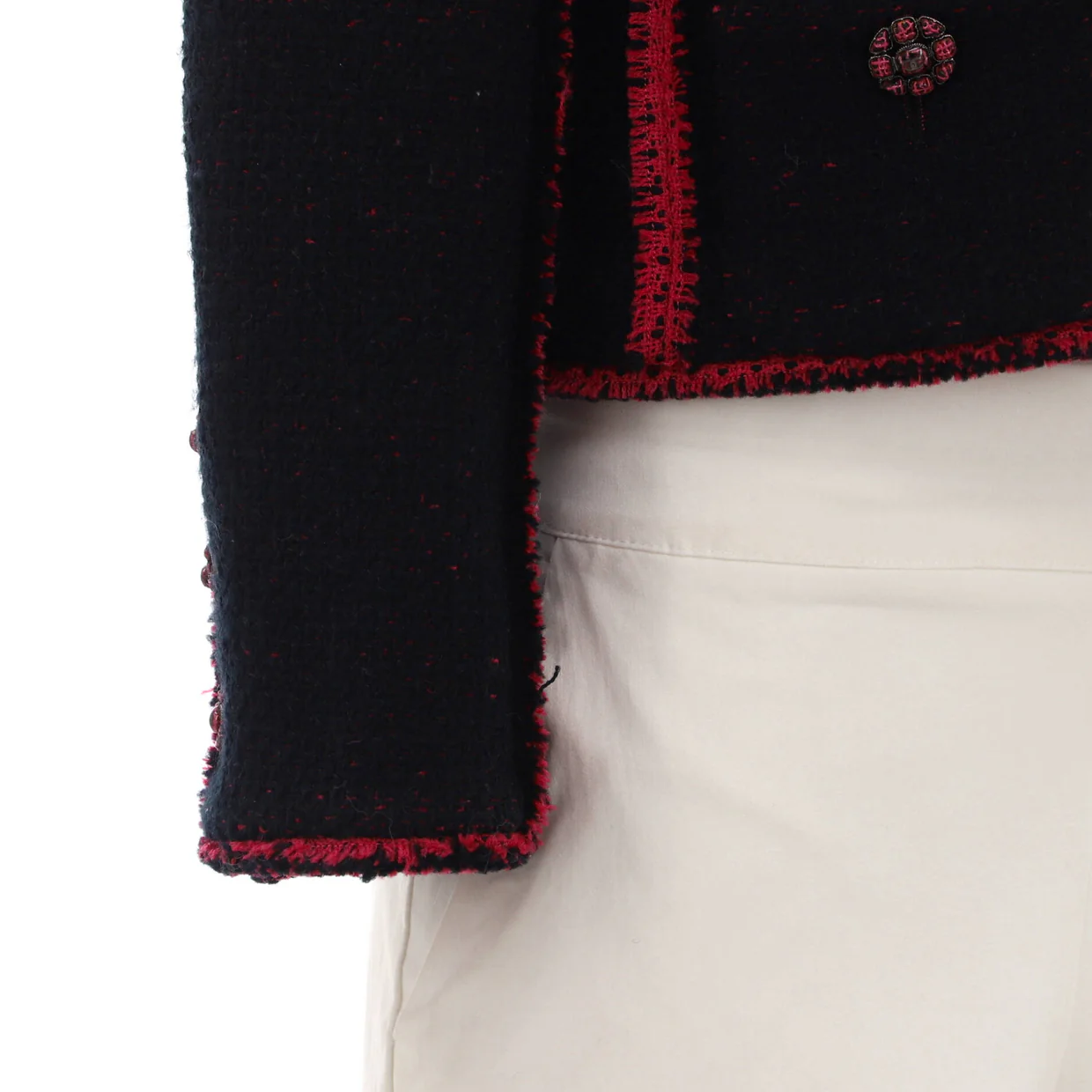 Women's Four Pocket Frayed Collarless Jacket Tweed - Deep Luxury