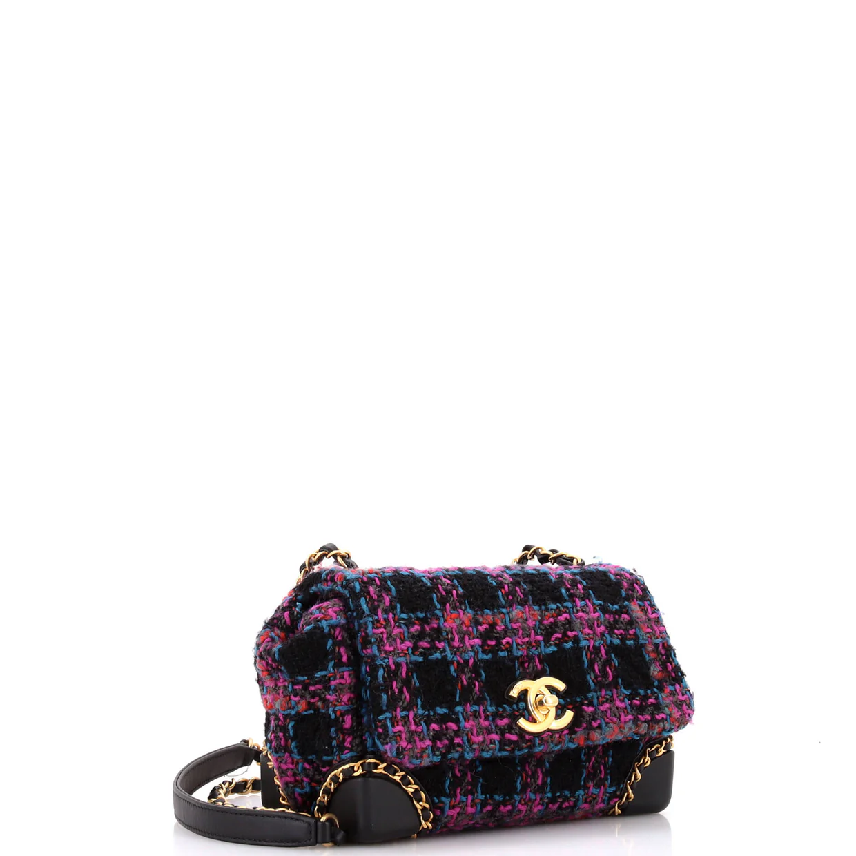CC Chain Flap Bag Quilted Tweed with Leather Chain Detail Mini - Deep Luxury